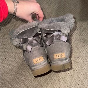 UGG Gray Boots with Fur and Ribbon